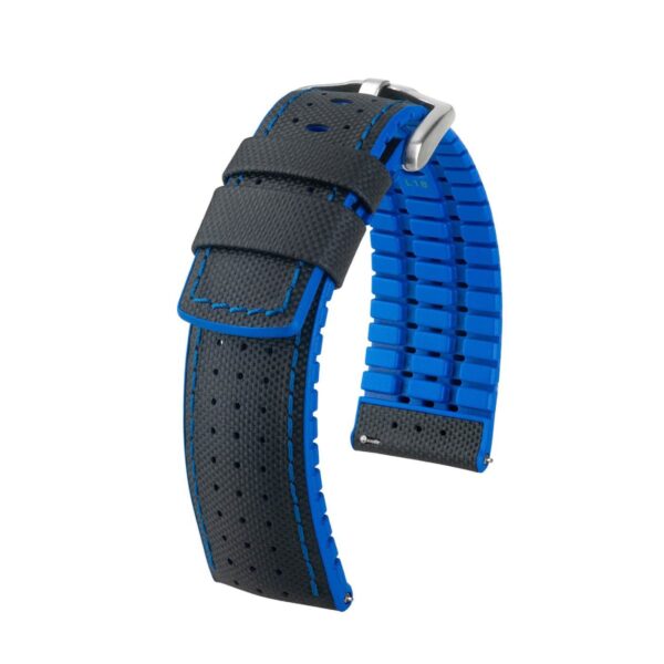 Hirsch черна със синьо кожена каишка от серия „Robby“ L 24 мм, 0918094050-4-24