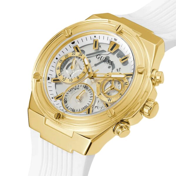 Дамски часовник Guess Eco-Friendly с бяла каишка и златен корпус, 39мм - Image 2