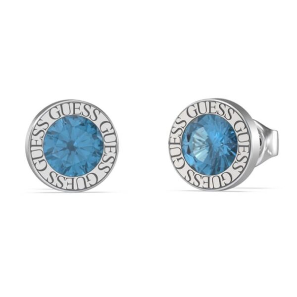 Обеци със сребърно покритие Guess, с голям син камък Swarovski