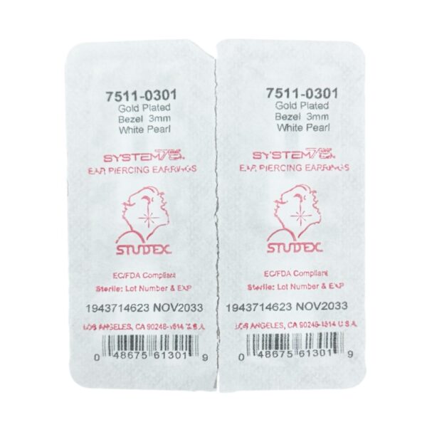 Позлатени обеци Studex, 3 мм, кръгла перлена топка, 7511-0301 - Image 2