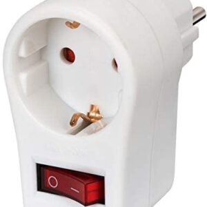 Brennenstuhl Адаптер за Включване Euro 2 + Защита на Контакта 1 Бял с Превключвател, 1508100