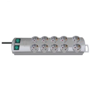 Brennenstuhl Primera-Line, 10 Way Power Strip с 2 Превключвателя за 5 Разклонителя и 2 м Кабел сребрист