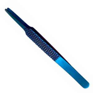 Buzzufy Z12 Blue Flat Tip Jeweler's Tweezers, Non-Magnetic 120 mm
