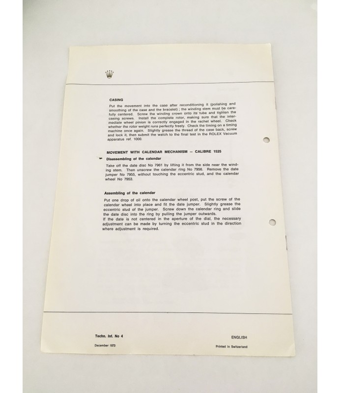 Оригинален каталог за часовници Rolex 1520 и 1525 от 1973 г. - Image 2