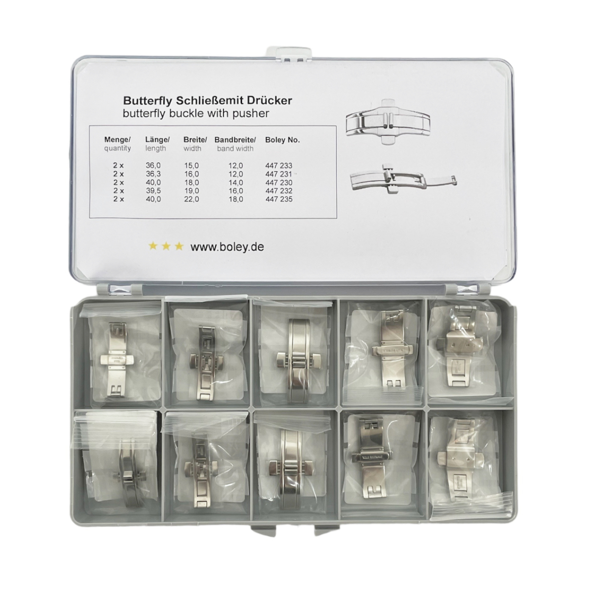 Комплект от 10 стоманени закопчалки тип пеперуда Boley