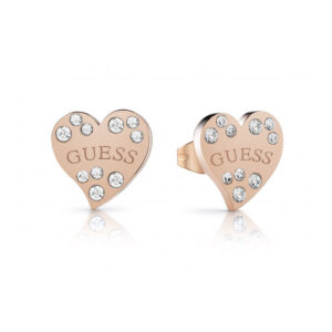 Сърцевидни обеци Guess в розово злато с камъни SWAROVSKI