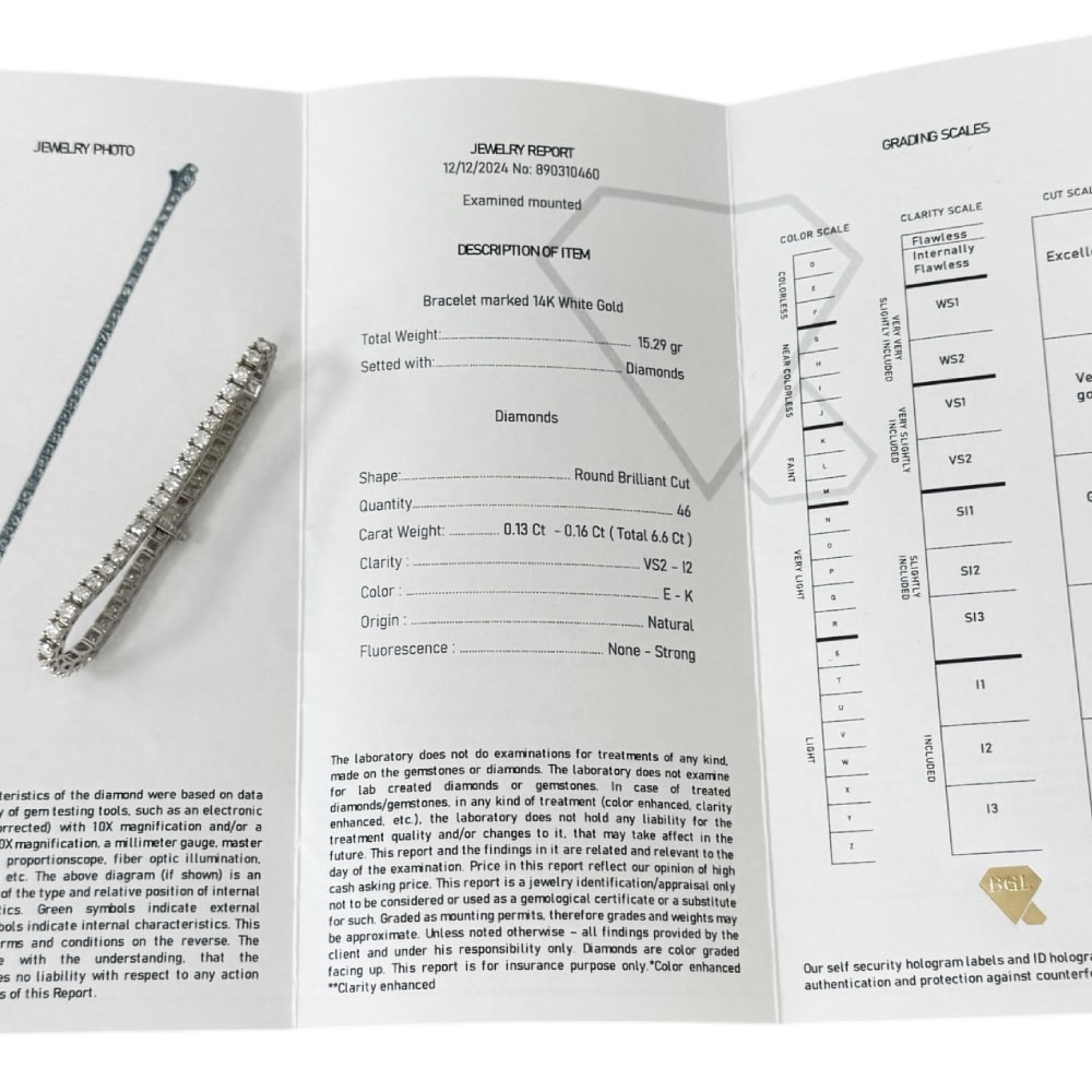 Тенис гривна от 14К бяло злато с естествени диаманти 6.6 ct - Image 4