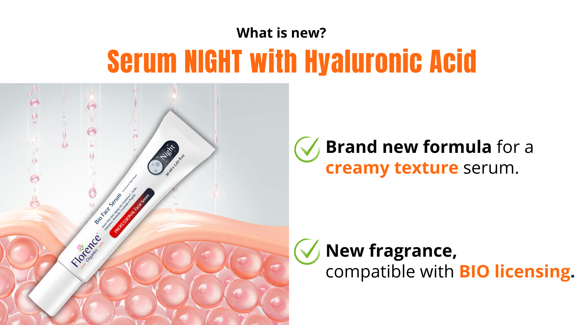 Био серум за лице, нощен ремонт с витамин C и хиалуронова киселина 30 мл - Florence Organics - Image 3