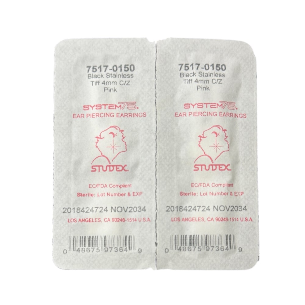 Обеците Studex от черна стомана с розов кубичен цирконий, 4 мм - Image 2