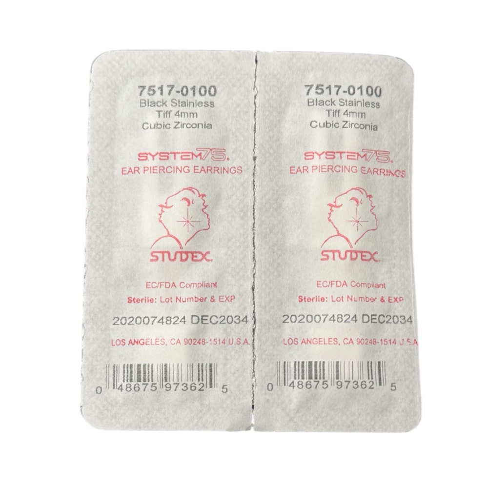 Обеците от черна стомана с бял кубичен цирконий Studex, 4 мм - Image 4