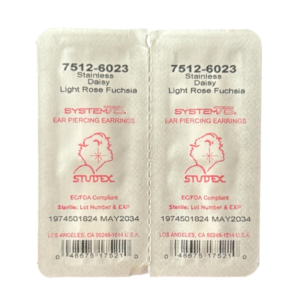 Сребърни обеци Studex с цвете в светлорозово и фуксия, 5 мм - Image 5