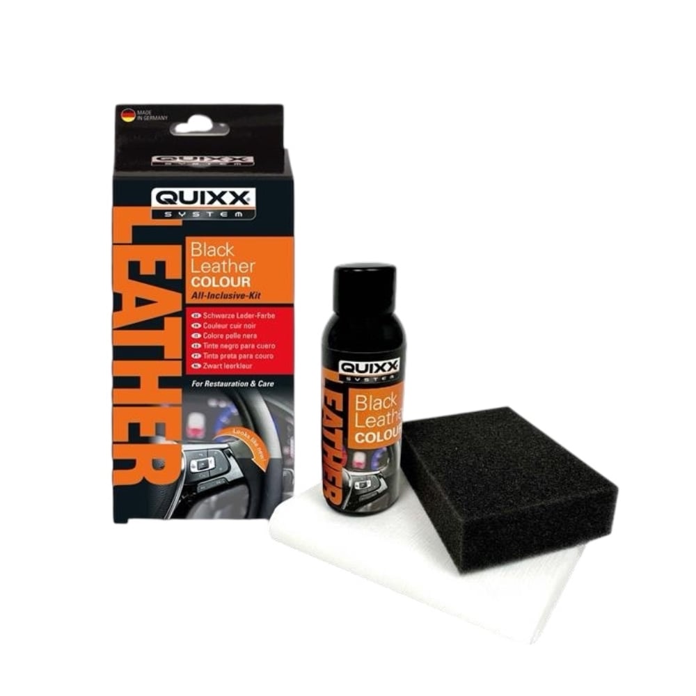 QUIXX Черна боя за кожени изделия BLC за интериор на автомобил, възстановява избледняла кожа, комплект „Всичко включено“, ref. 10347