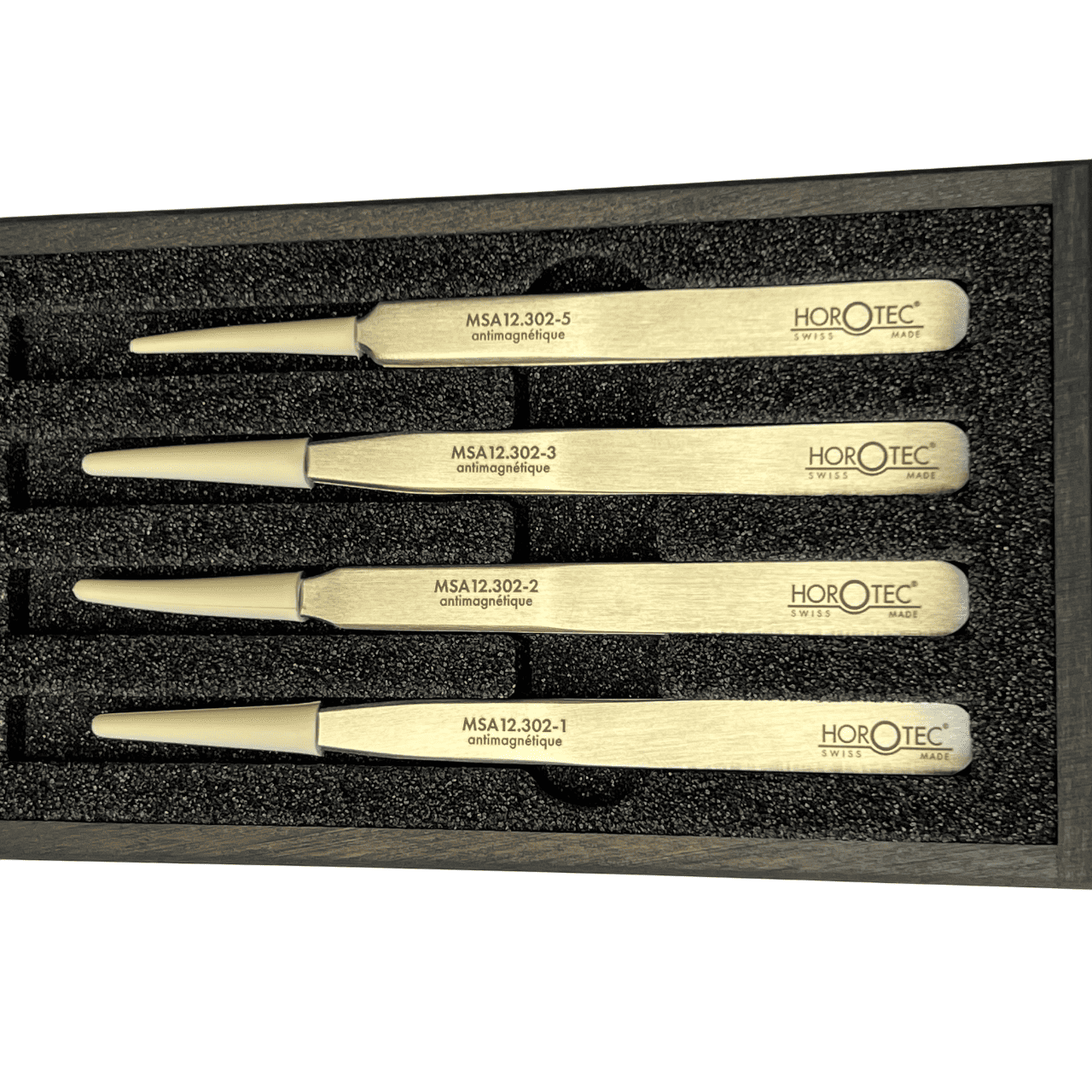 Horotec MSA12.388 Антимагнитни Пинсети Комплект №1, №2, №3, №5 от Неръждаема Стомана 904L в Дървена Кутия - Image 11