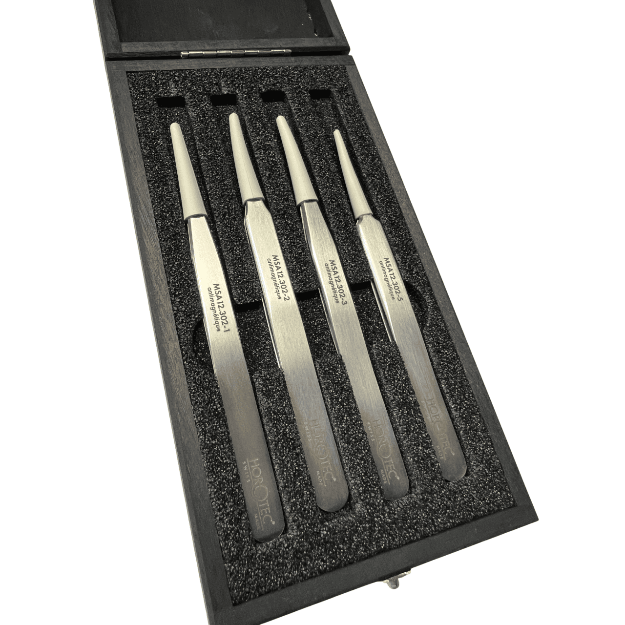 Horotec MSA12.388 Антимагнитни Пинсети Комплект №1, №2, №3, №5 от Неръждаема Стомана 904L в Дървена Кутия - Image 8