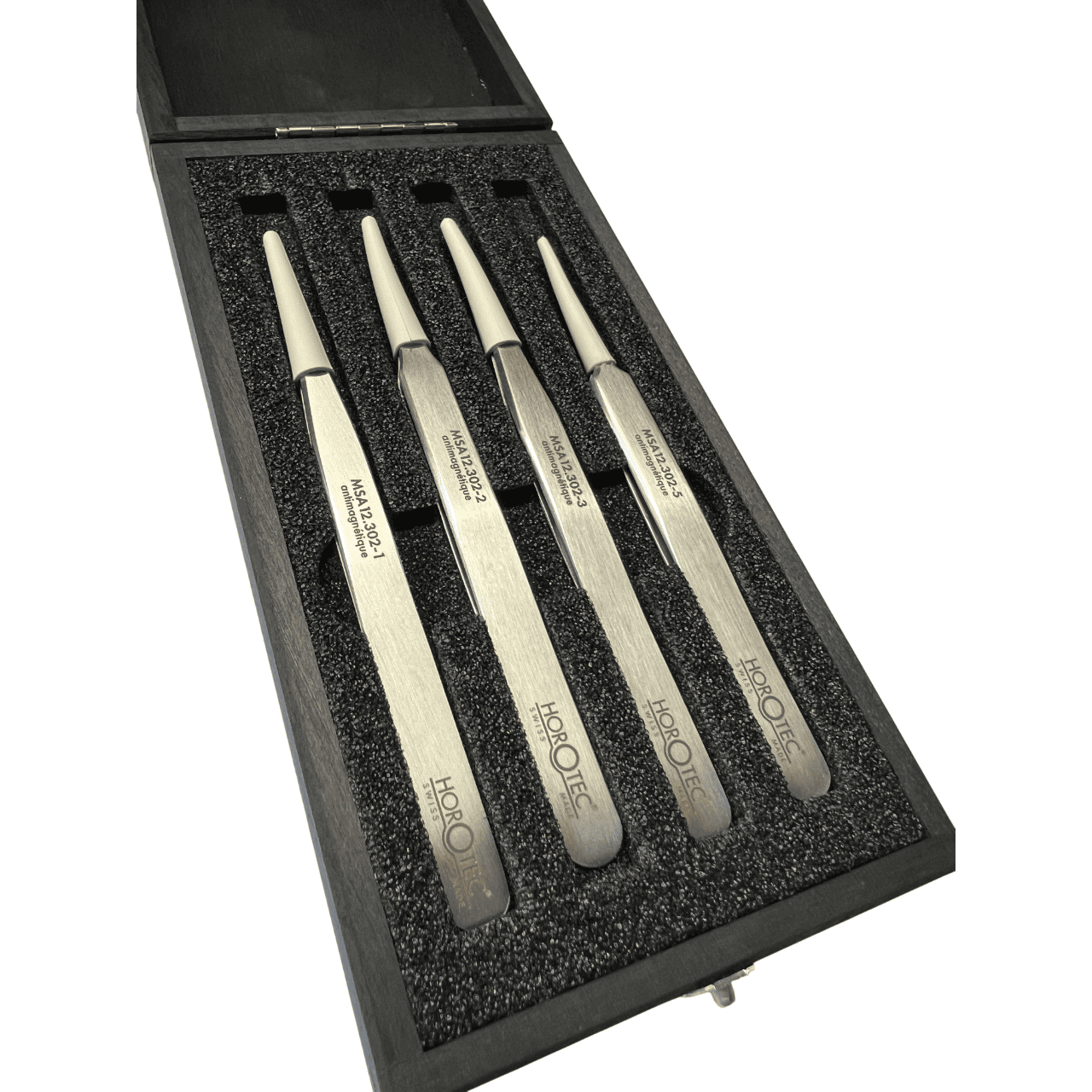 Horotec MSA12.388 Антимагнитни Пинсети Комплект №1, №2, №3, №5 от Неръждаема Стомана 904L в Дървена Кутия - Image 7