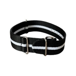 НАТО каишка за часовник Buzzufy черна с бяла лента, 18 мм