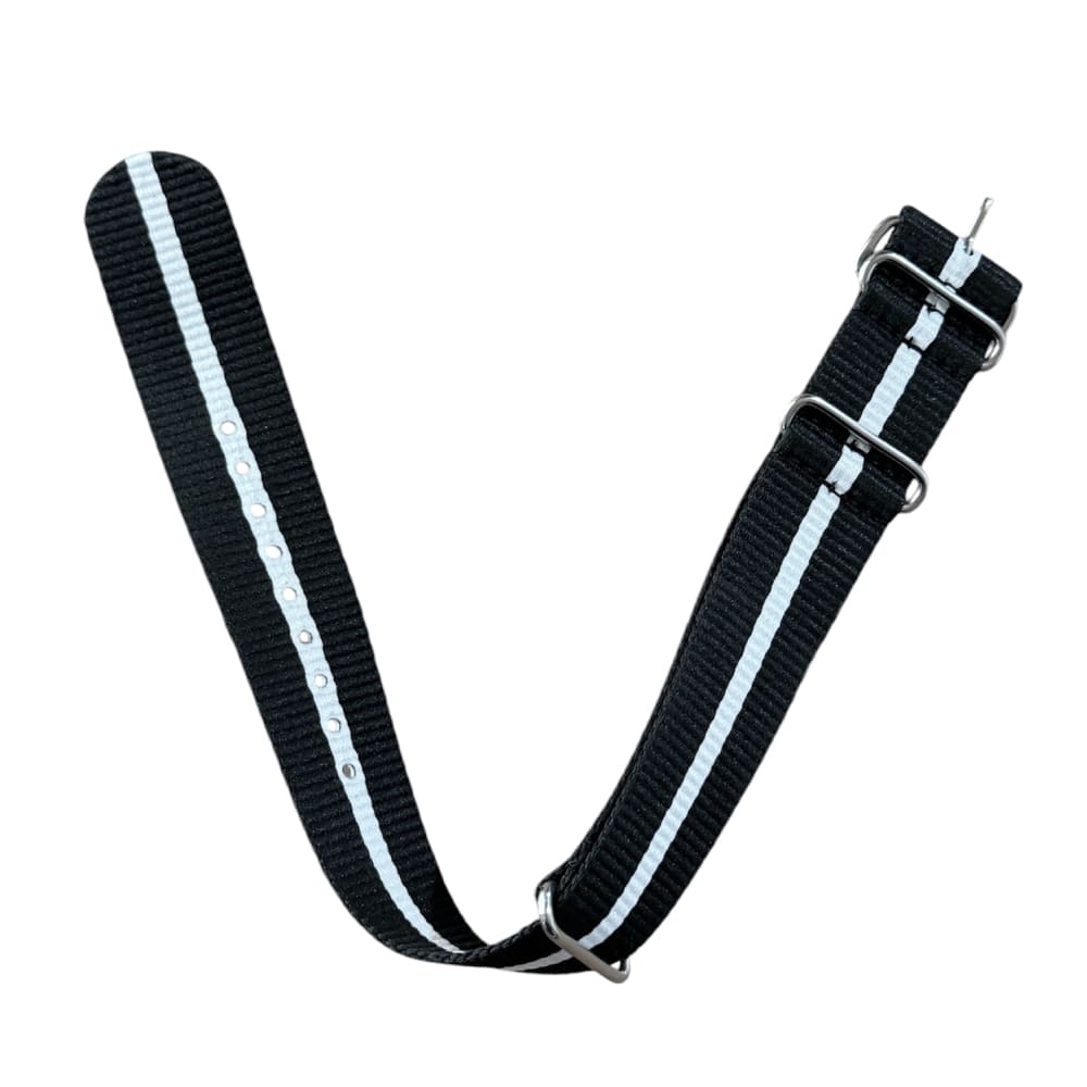 НАТО каишка за часовник Buzzufy черна с бяла лента, 18 мм - Image 3