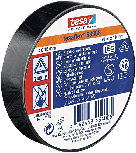 Професионална изолираща лента Tesa Tesaflex 53988, Черна, 20 м x 19 мм