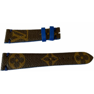 Кожена каишка за часовник Louis Vuitton с монограм, кафява и синя 20 мм