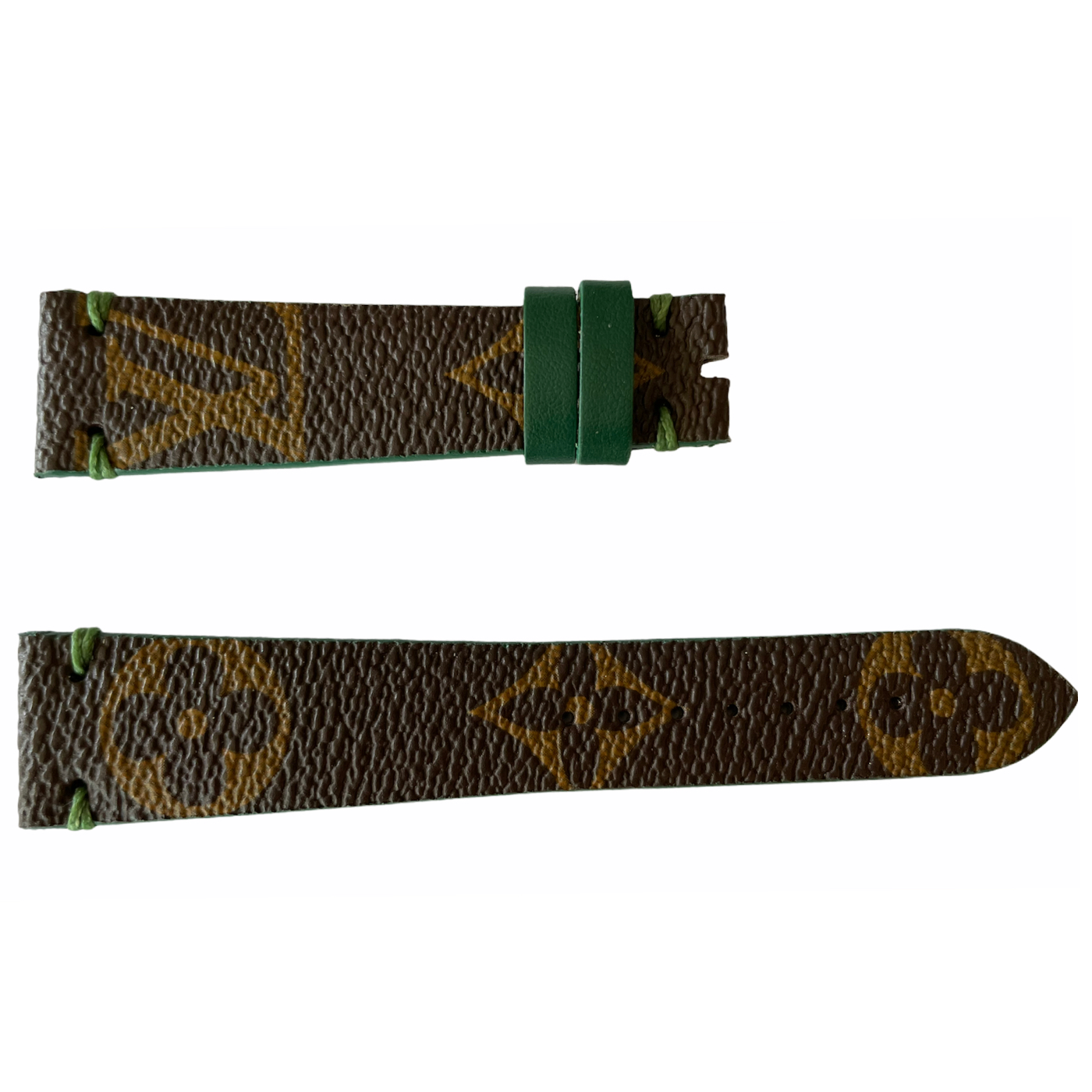 Кожена каишка за часовник Louis Vuitton с монограм, кафява и зелена, 20 мм