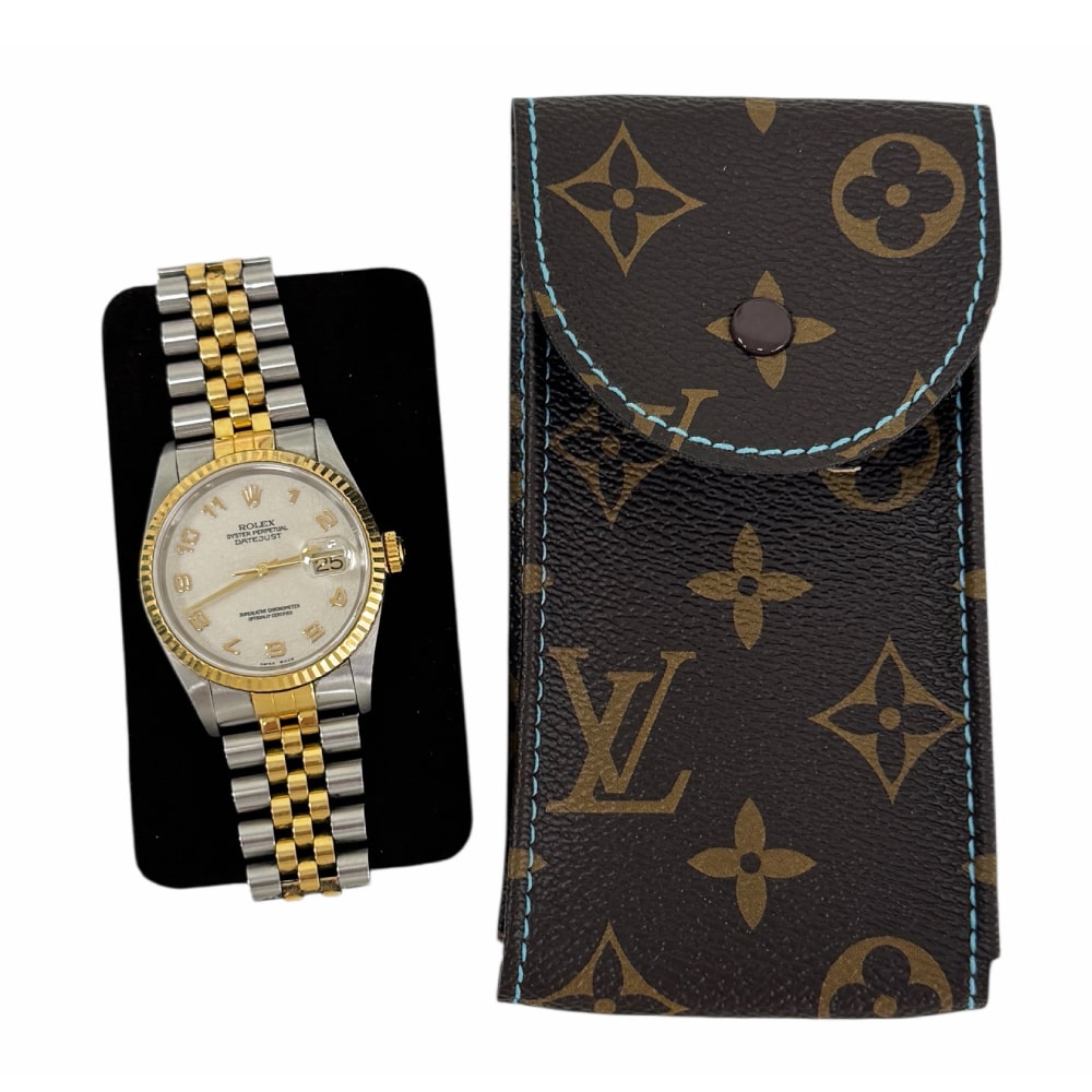 Кожен калъф за часовник Louis Vuitton с синя нишка