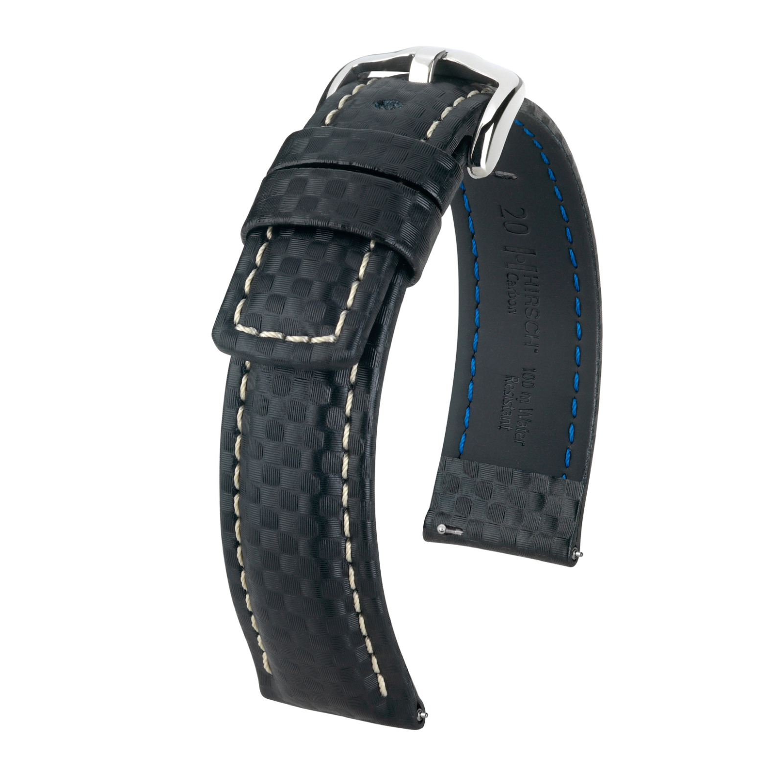 Черен каишка за часовник Hirsch Carbon 20 мм