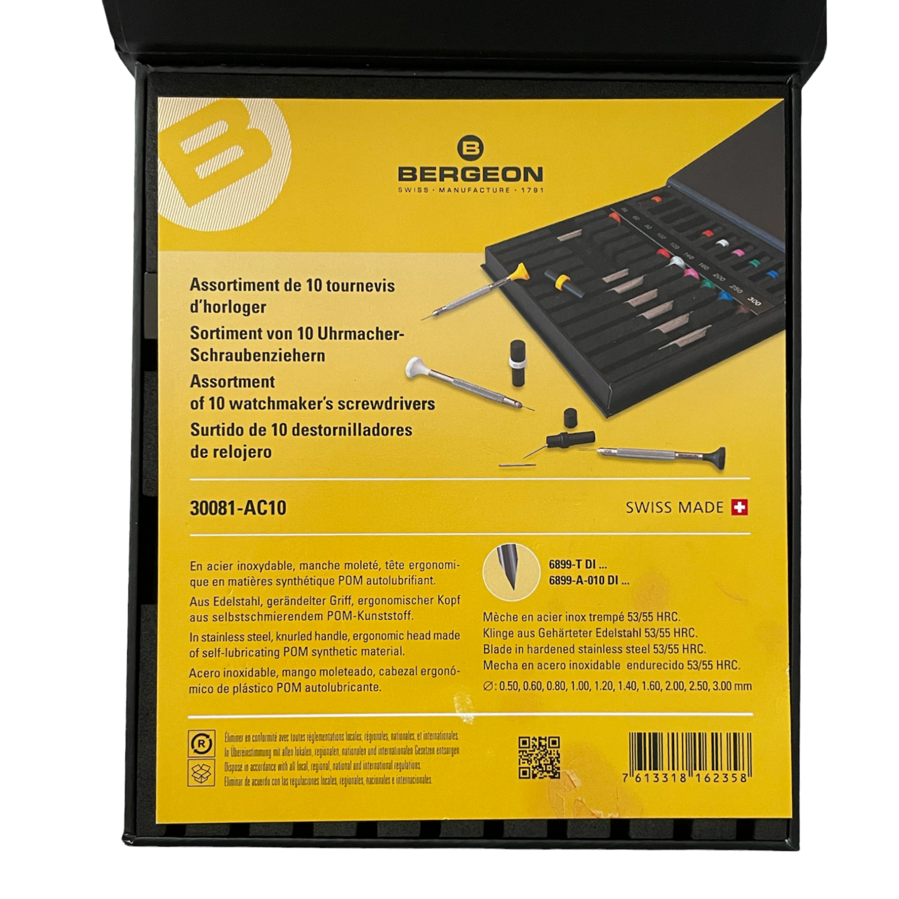 Комплект от 10 часовникарски отвертки INOX Bergeon 30081-AC10 - Image 3