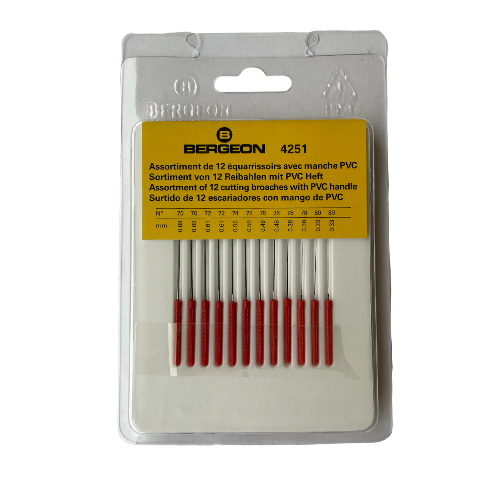 Комплект от 12 резачки с дръжки Bergeon 4251 (0.33mm - 0.69mm)