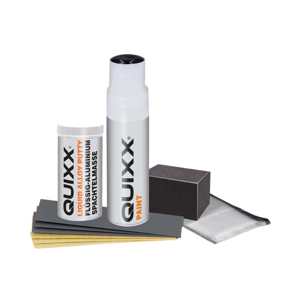 QUIXX Комплект за ремонт на джанти, течен пълнител за алуминий SILVER + шкурка за боя, ref. 10208 - Image 3