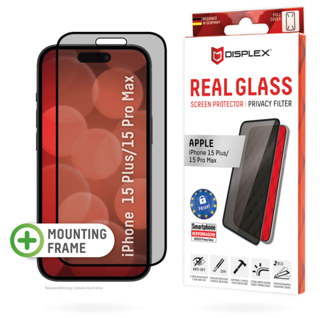 Протектор за екран с филтър за поверителност Displex за iPhone 15 Pro Max и iPhone 15 Plus