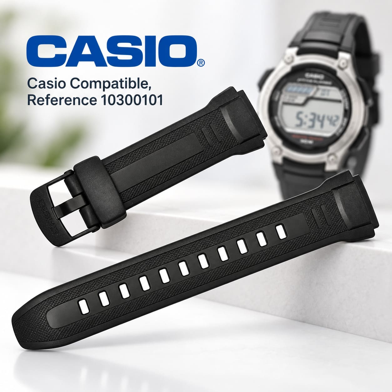 Черна каишка за часовник Casio 18 мм W-212H-1AV - Image 5